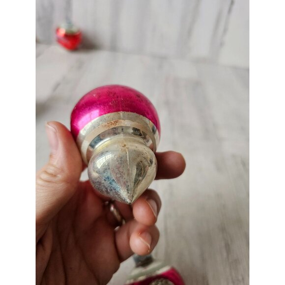 Vintage radko indent double teardrop pink striped ornament mercury glass Xmas tr - Picture 7 of 14